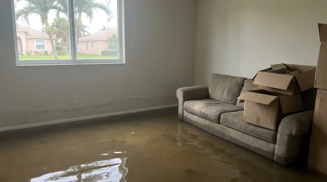 Basement flooded wall to wall before emergency water cleanup