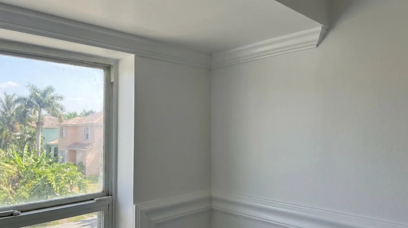 Same bathroom wall clean and repainted after mold remediation